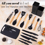 17pcs Kitchen Utensil & Knife Set with Block & Chopping Board (Multiple Colours) - By Nuovva