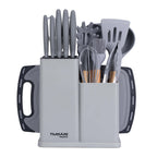 17pcs Grey Kitchen Utensil & Knife Set with Block & Chopping Board, By Nuovva