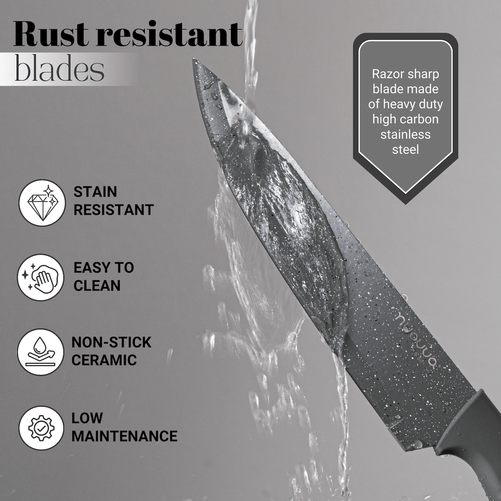 17pcs Grey Kitchen Utensil & Knife Set with Block & Chopping Board, By Nuovva