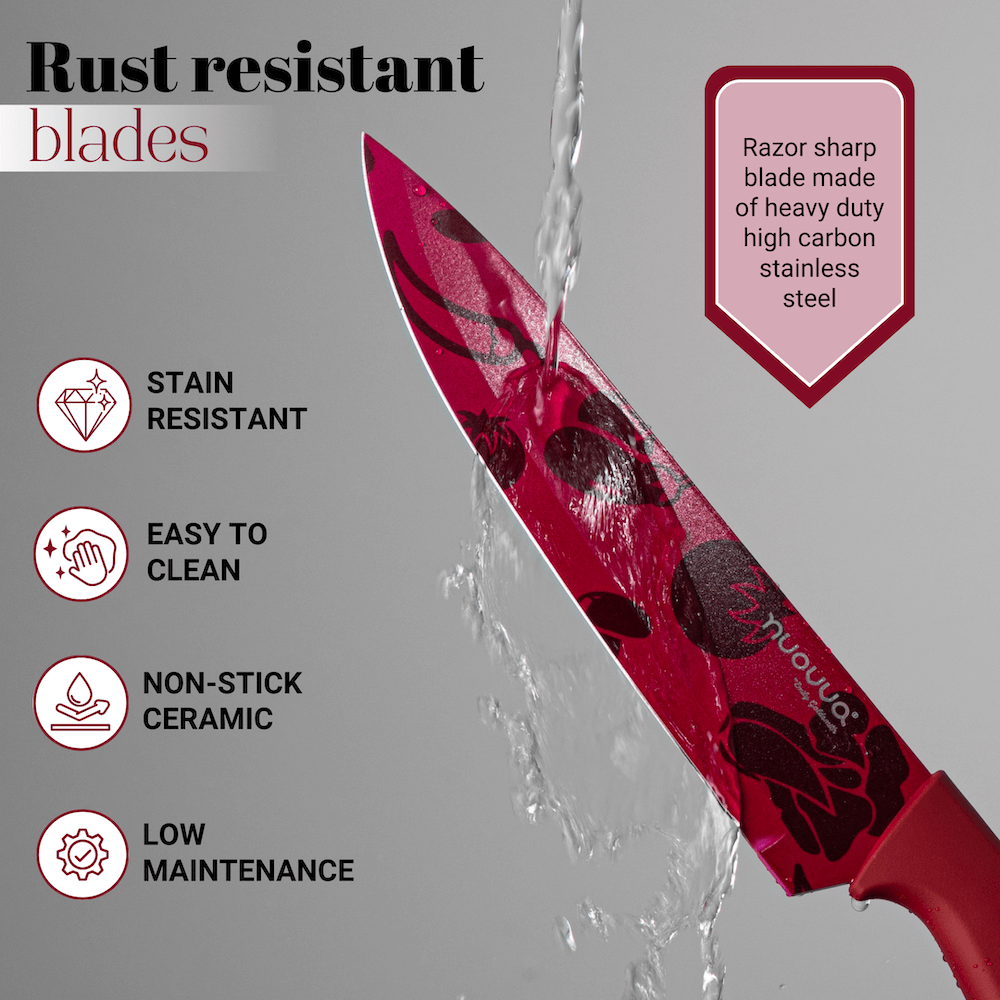 17pcs Colourful Kitchen Utensil & Knife Set with Block & Chopping Board, By Nuovva