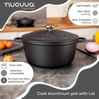 Black Aluminium Casserole Pot with Lid - 4L - 24cm, by Nuovva