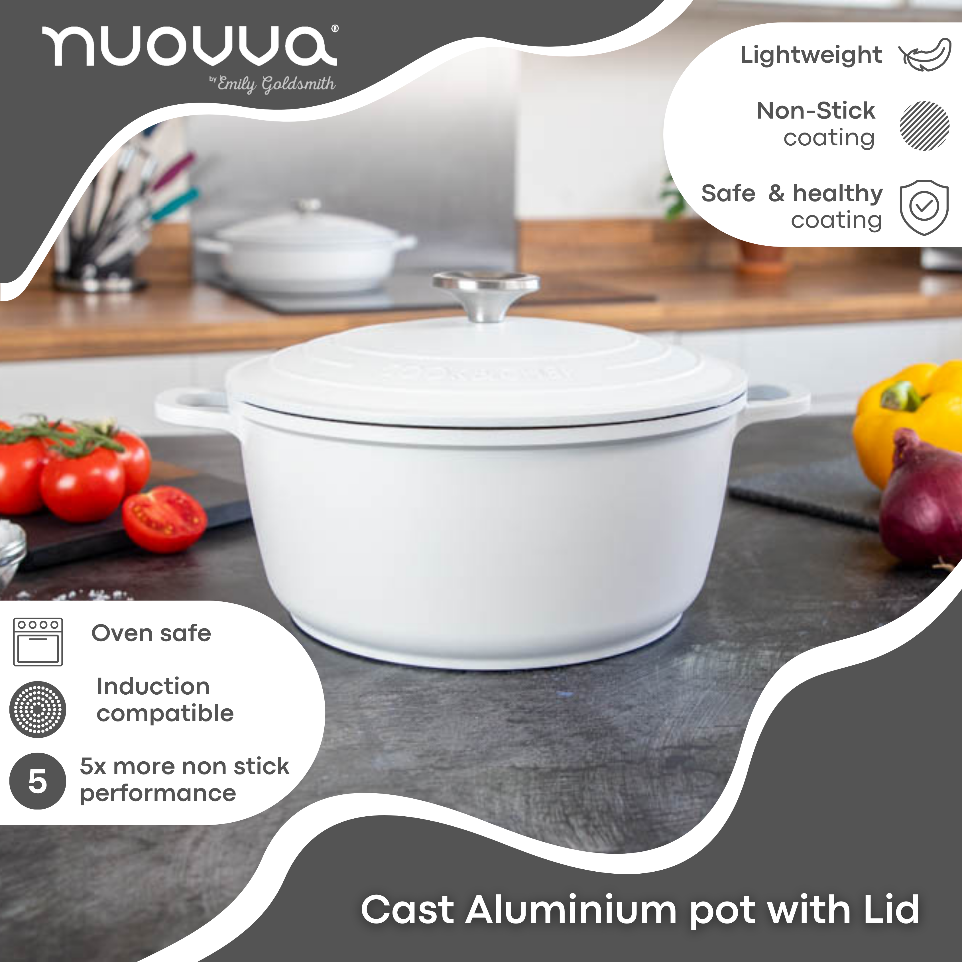 Aluminium Casserole Pot with Lid - 4L - 24cm, (Multiple Colours) by Nuovva
