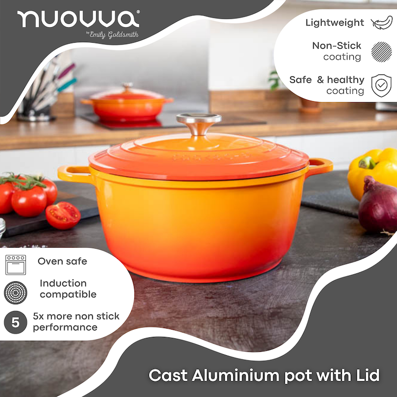 Aluminium Casserole Pot with Lid - 4L - 24cm, (Multiple Colours) by Nuovva