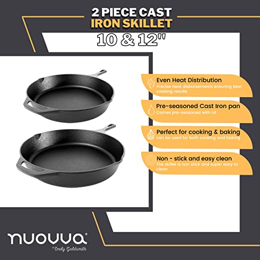 Cast Iron Pre Seasoned Skillet Frying Pan Chef Set (25 & 30cm)