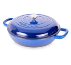 Dark Blue Shallow Cast Iron Dutch Oven Casserole Pot - 3.9L - 30cm by Nuovva