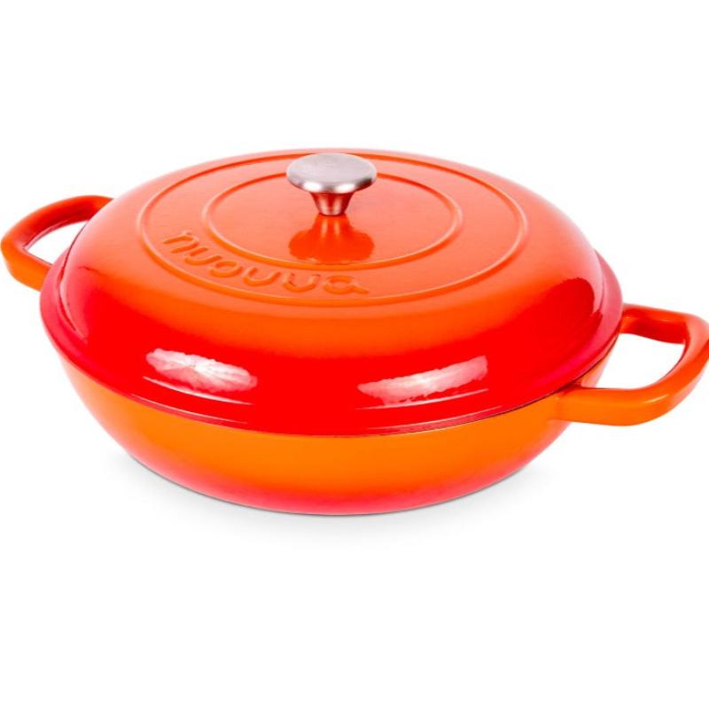 Orange Shallow Cast Iron Dutch Oven Casserole Pot - 3.9L - 30cm by Nuovva