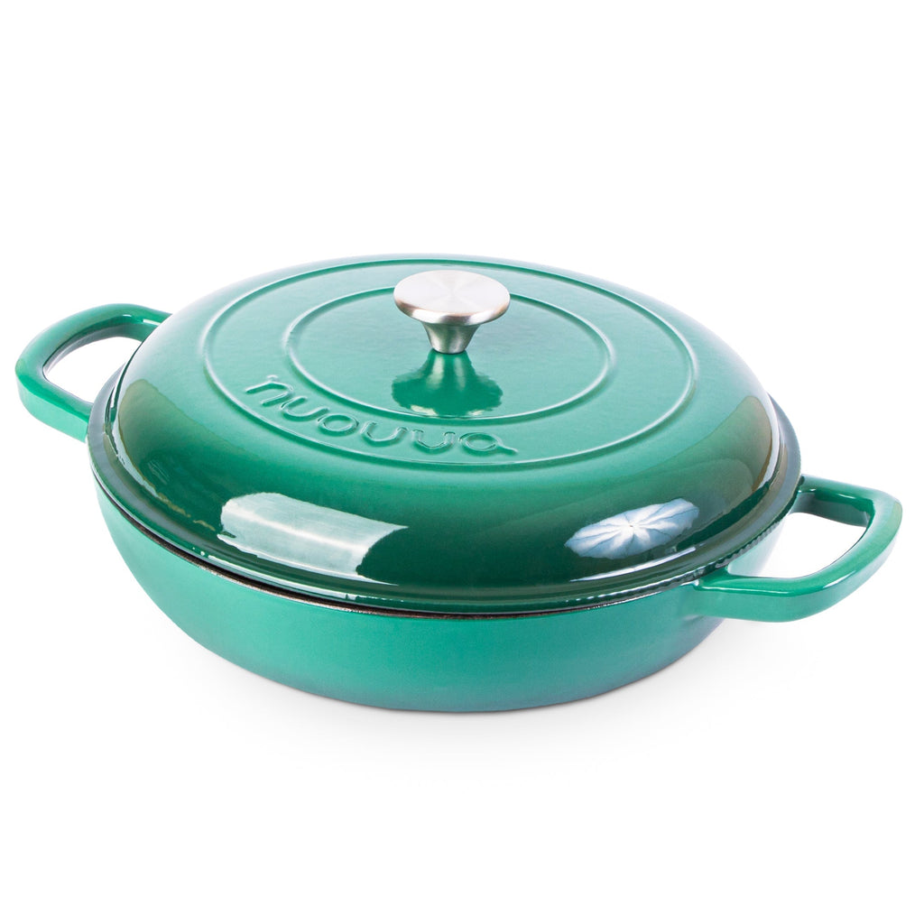 Shallow Cast Iron Casserole Dish with Lid - 32cm - 3.5L (Multiple Colours), by Nuovva