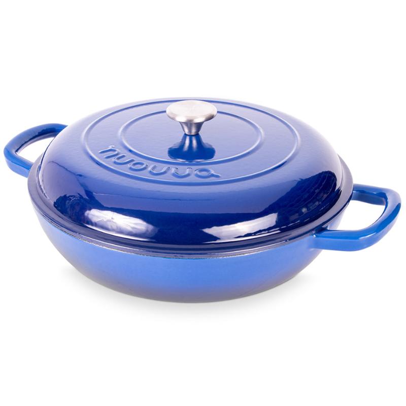Shallow Cast Iron Casserole Dish with Lid - 32cm - 3.5L (Multiple Colours), by Nuovva