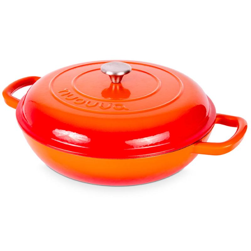 Orange Shallow Cast Iron Casserole Dish with Lid - 32cm - 3.5L, by Nuovva