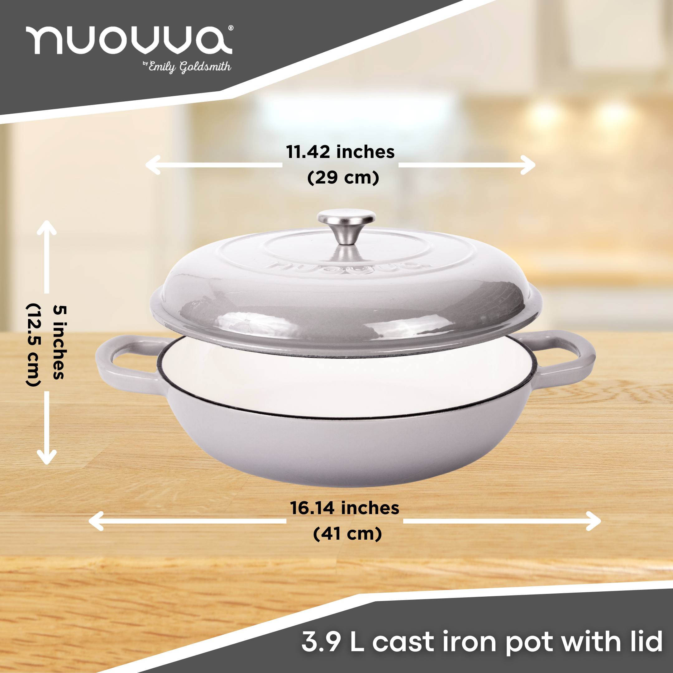 Shallow Cast Iron Dutch Oven Casserole Pot (Multiple Colours & Sizes) by Nuovva