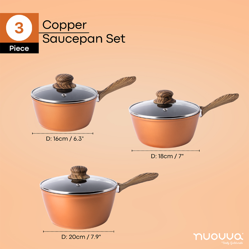 Copper Non-Stick Saucepan Set with Lid (2 Piece / 3 Piece) by Nuovva