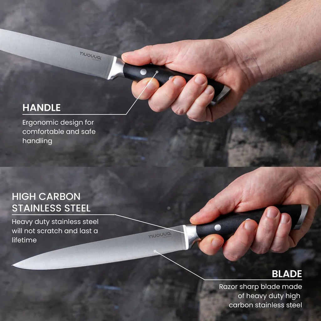 Ultra-Sharp High Carbon Stainless Steel 4pcs Kitchen Knife Set with Ergonomic Grip By Nuovva