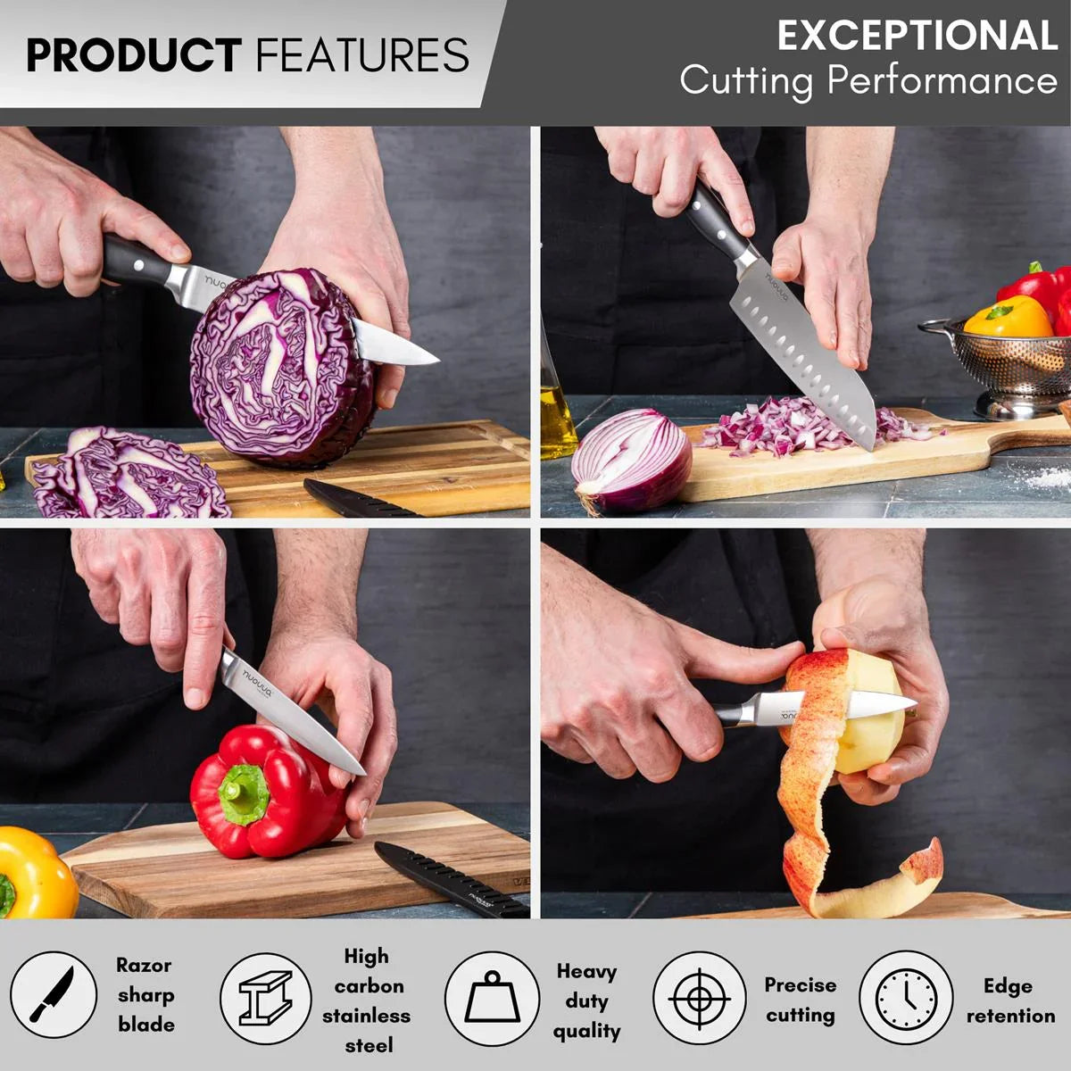 High Carbon Stainless Steel Kitchen Knife Set with Sharpener