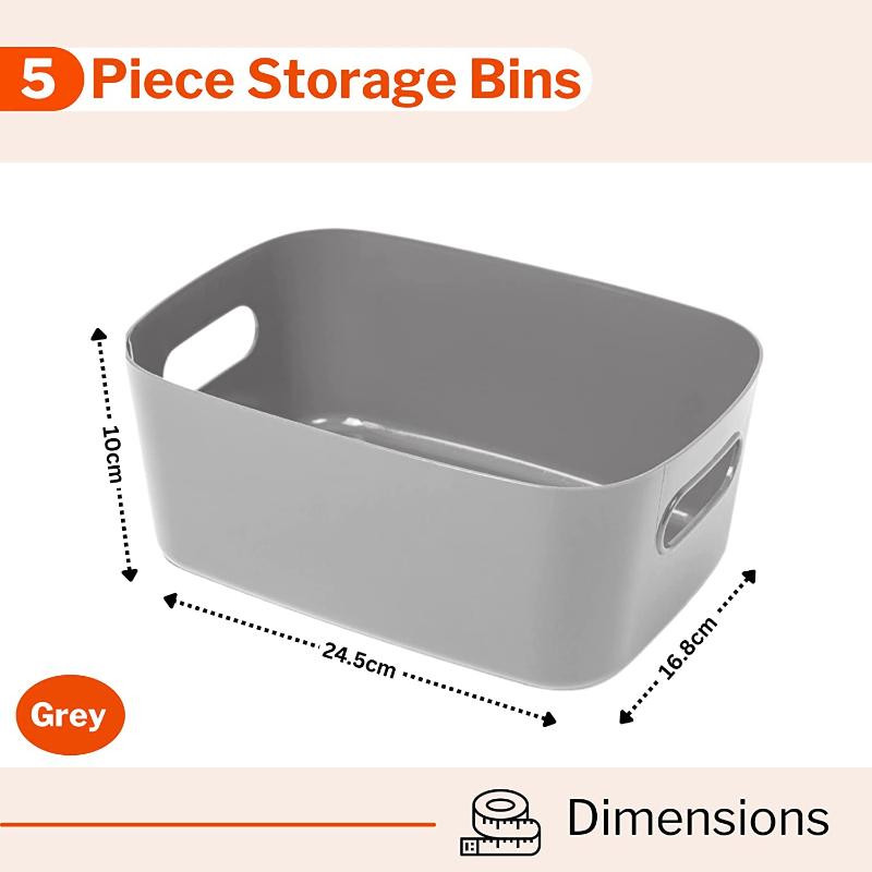 5-Piece Storage Basket Set with Handles (multiple colors)  by Stackzy