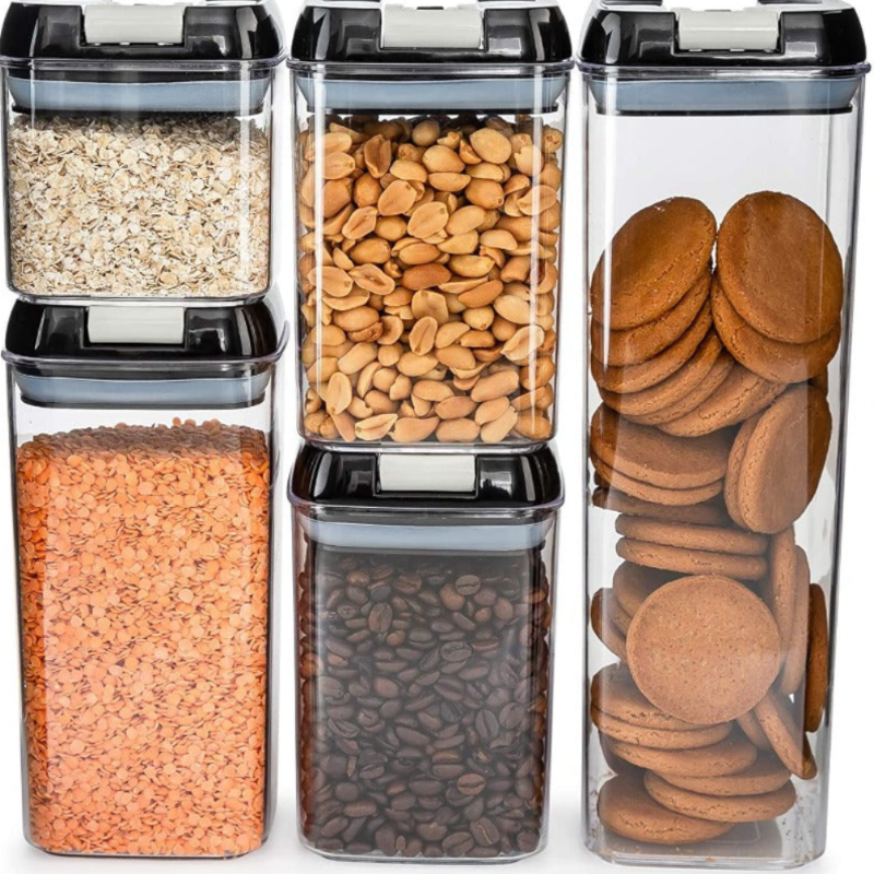 5-Piece Food Storage Containers (Black/White Lid), by Nuovva