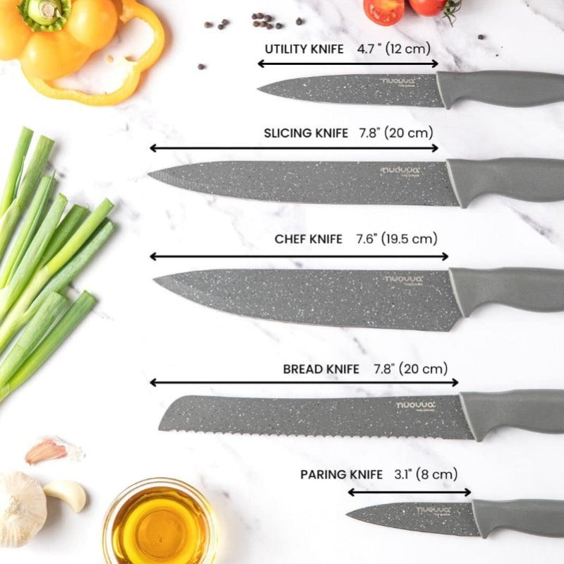 Grey Granite Non-Stick Kitchen Knife Set 5pcs, by Nuovva