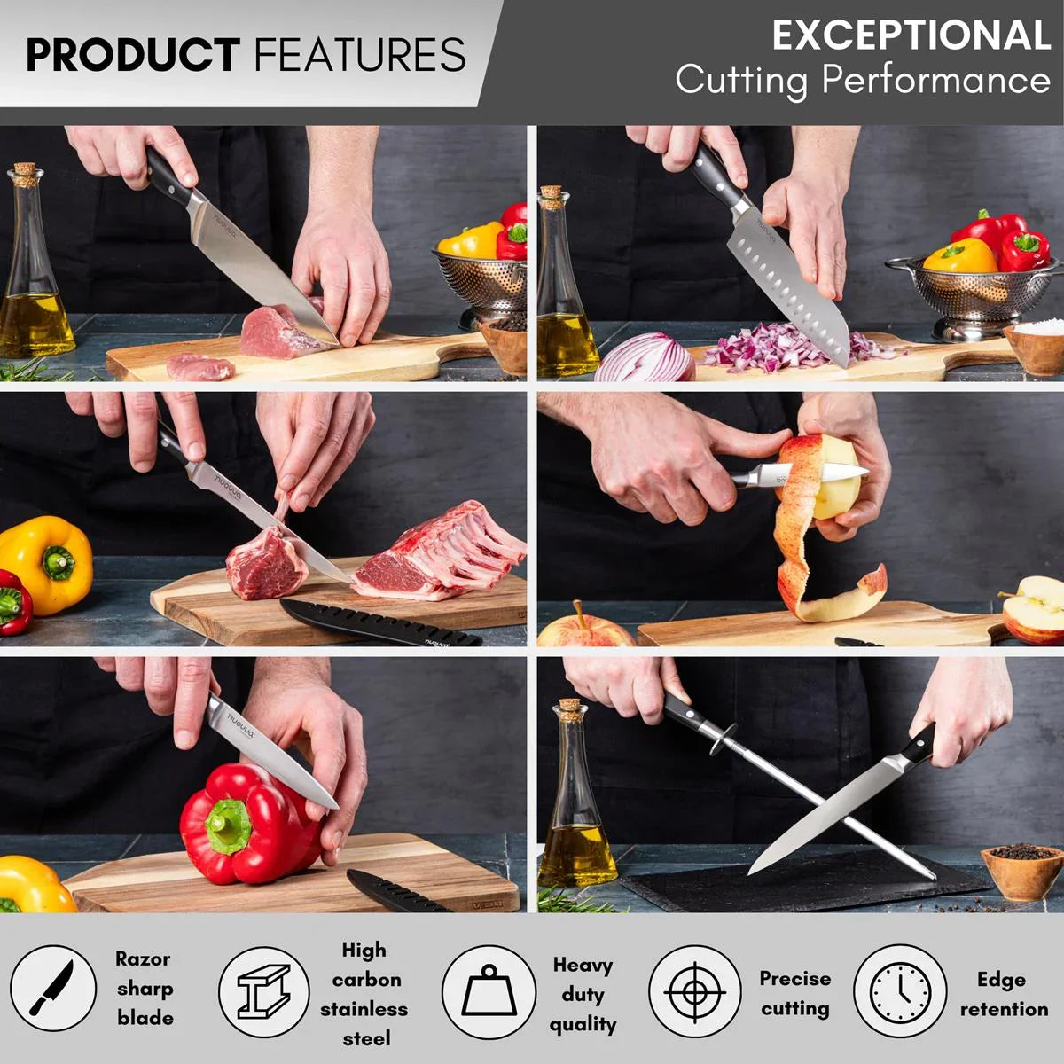 High Carbon Stainless Steel Kitchen Knife Set with Sharpener