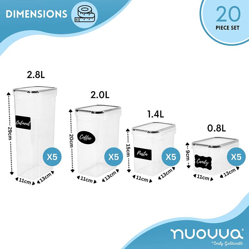 Airtight Kitchen Food Storage Containers, Multiple Sizes - Set of 20Pcs, by Nuovva