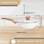 Cream Induction Non-Stick Wok Pan – Deep Stir Fry Pan With Lid - 28cm