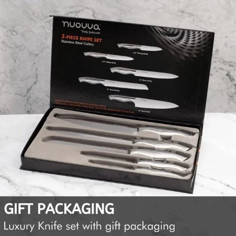 Professional Kitchen Knives - 5 Pieces Stainless Steel Blades - Gift Box, by Nuovva