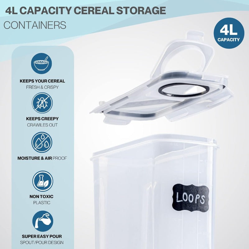 Cereal Storage Containers For Pantries Airtight BPA-Free 4L - 6pcs, by Nuovva