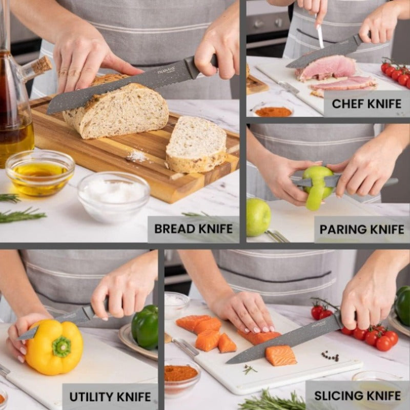 Grey Granite Non-Stick Kitchen Knife Set 5pcs, by Nuovva