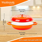 Shallow Cast Iron Dutch Oven Casserole Pot - 2.2L - 26cm, (Multiple Colours) by Nuovva