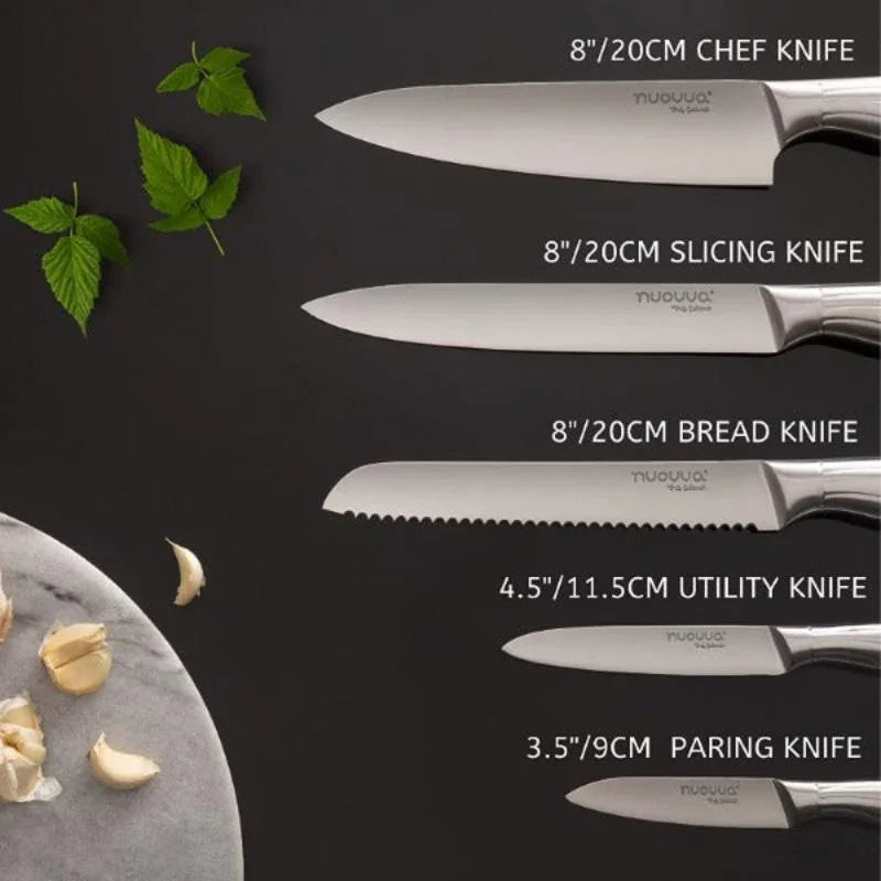 Professional Kitchen Knives - 5 Pieces Stainless Steel Blades - Gift Box, by Nuovva