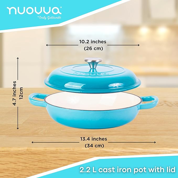 Shallow Cast Iron Dutch Oven Casserole Pot (Multiple Colours & Sizes) by Nuovva
