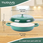 Shallow Cast Iron Dutch Oven Casserole Pot (Multiple Colours & Sizes) by Nuovva