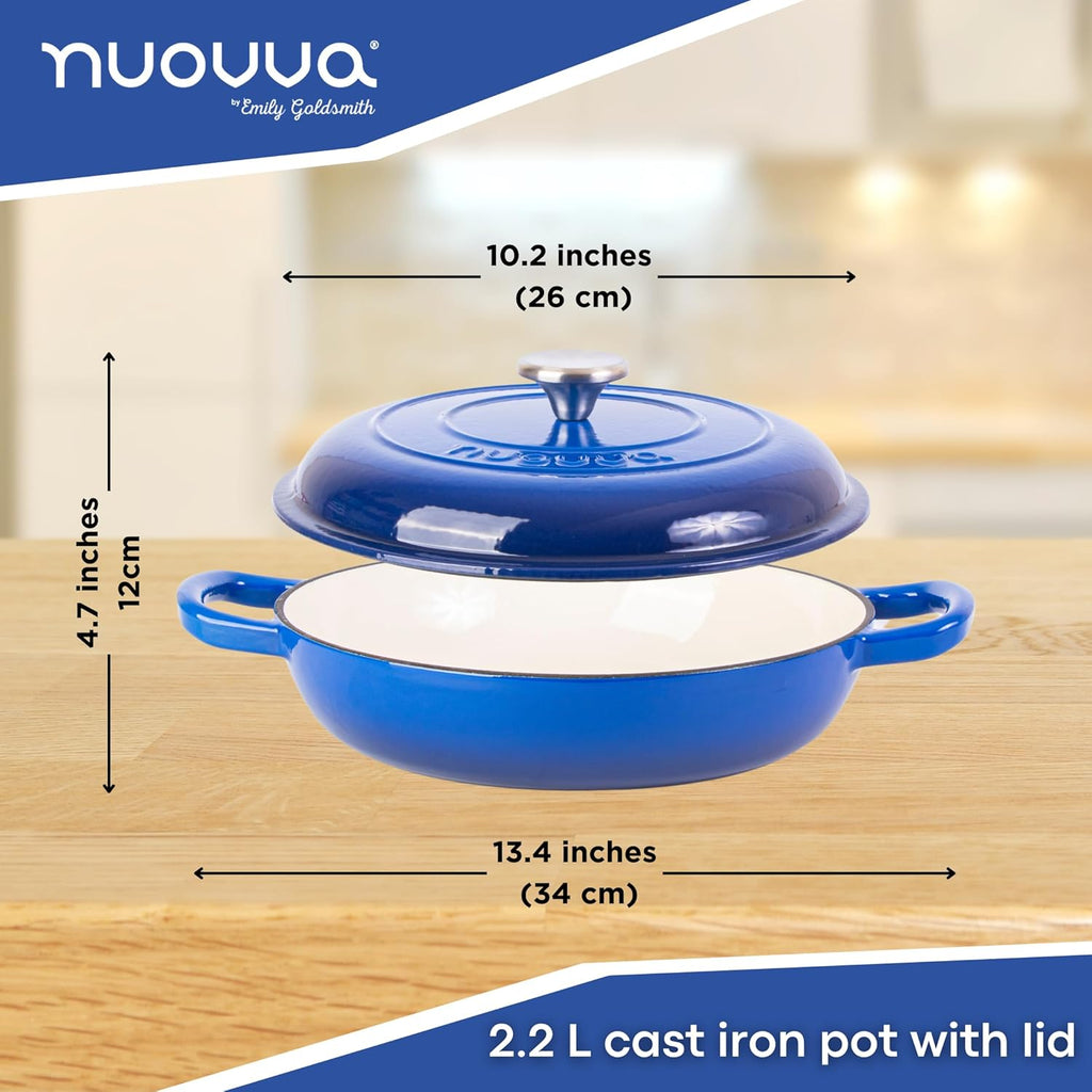 Shallow Cast Iron Dutch Oven Casserole Pot (Multiple Colours & Sizes) by Nuovva