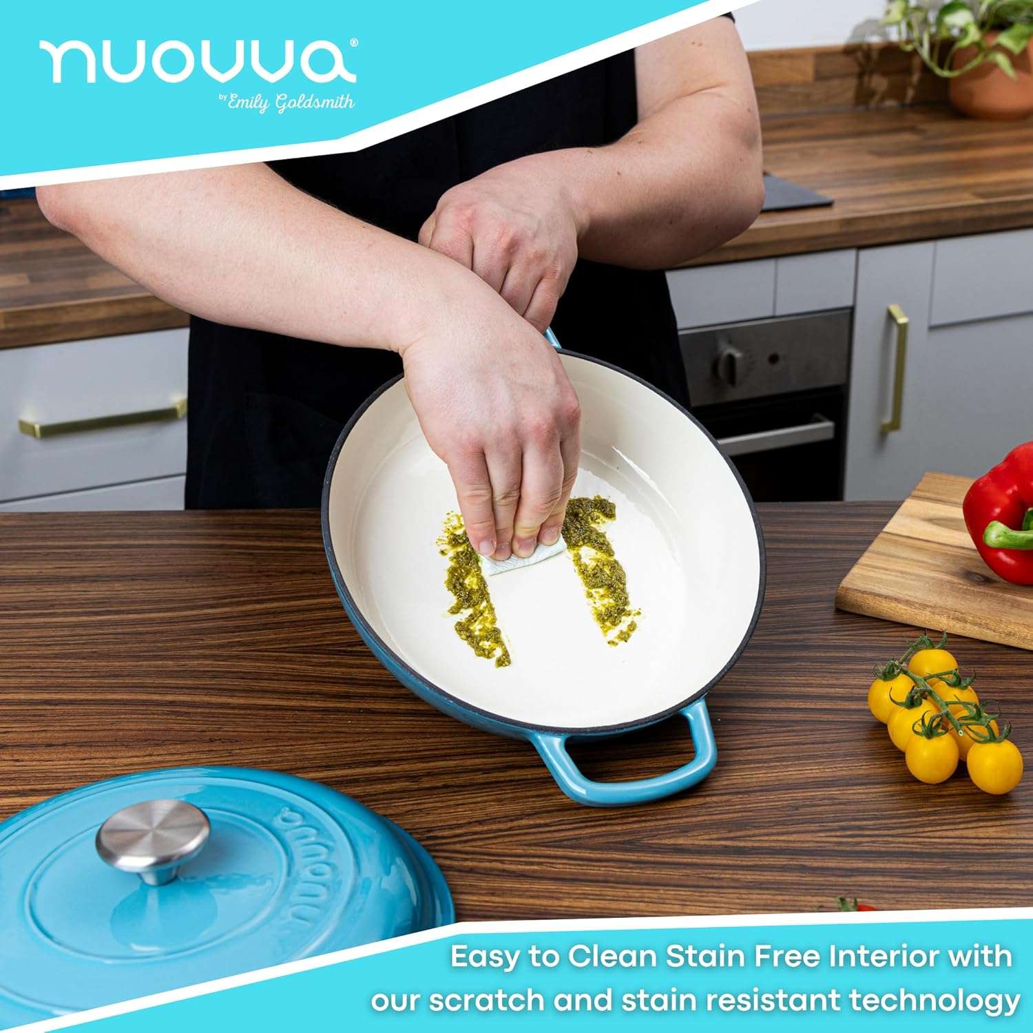 Shallow Cast Iron Dutch Oven Casserole Pot (Multiple Colours & Sizes) by Nuovva