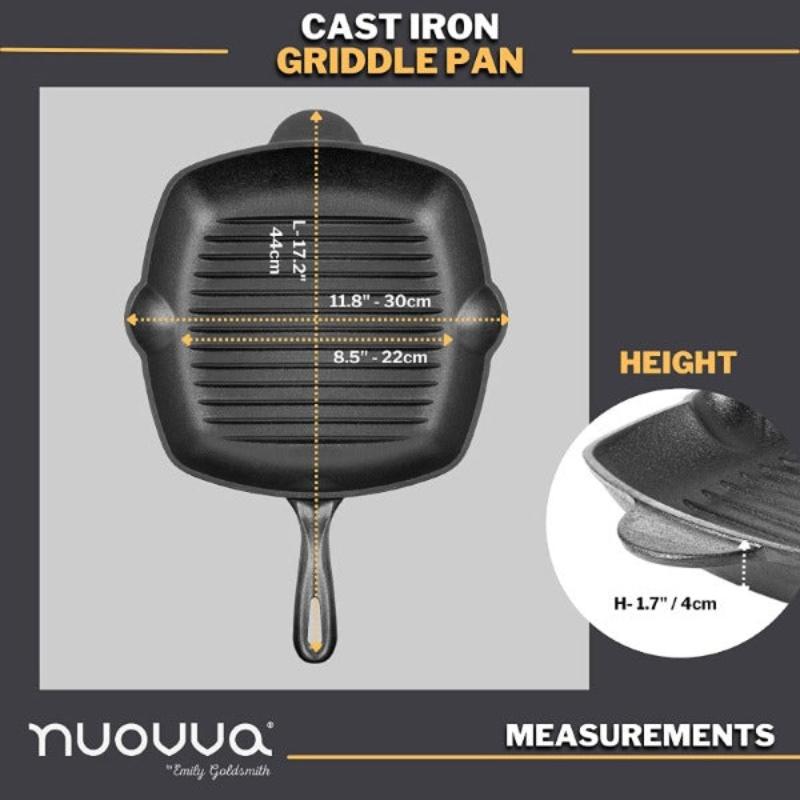Black Pre-Seasoned Cast Iron Square Enamelled Grill Pan - 26cm, by Nuovva