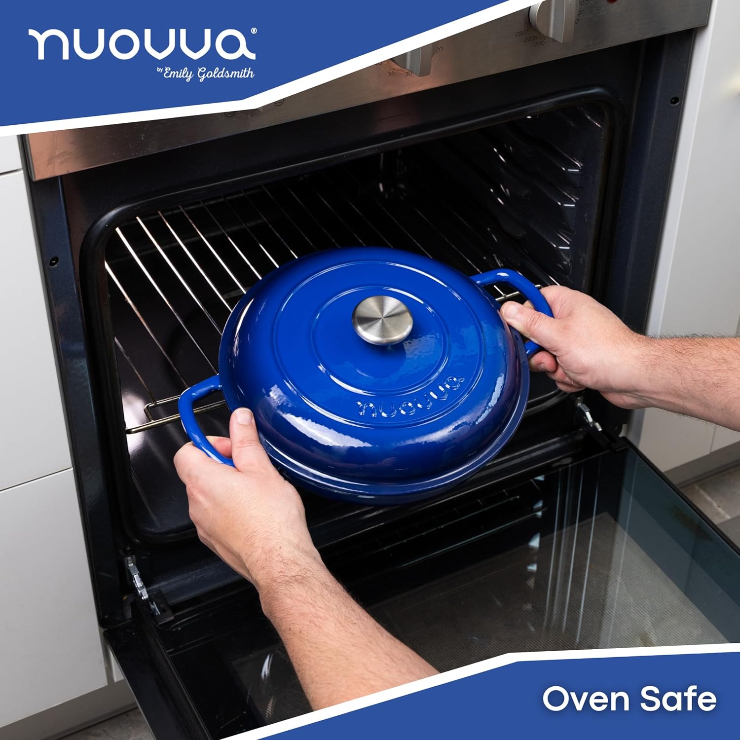 Dark Blue Shallow Cast Iron Dutch Oven Casserole Pot - 2.2L - 26cm, by Nuovva