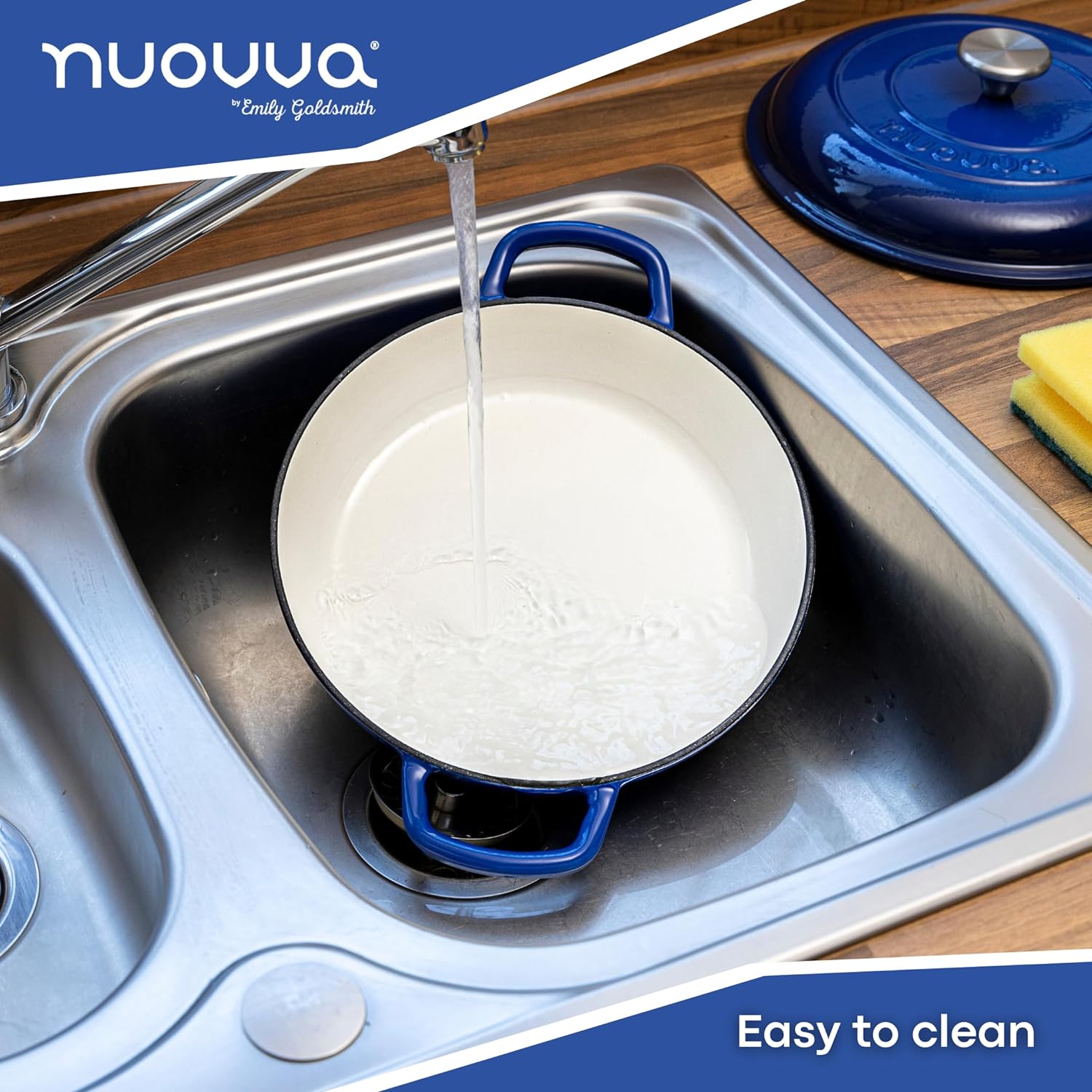 Shallow Cast Iron Dutch Oven Casserole Pot - 2.2L - 26cm, (Multiple Colours) by Nuovva