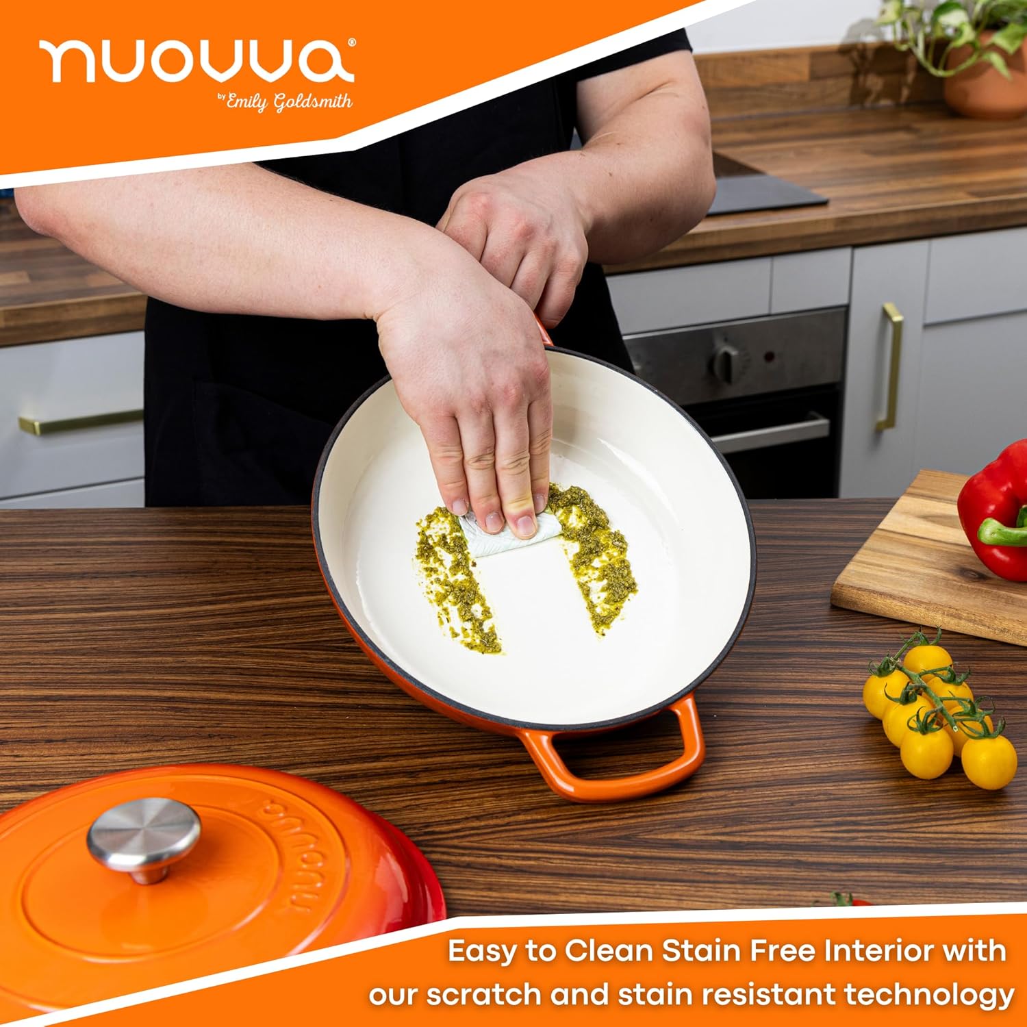 Shallow Cast Iron Dutch Oven Casserole Pot - 2.2L - 26cm, (Multiple Colours) by Nuovva