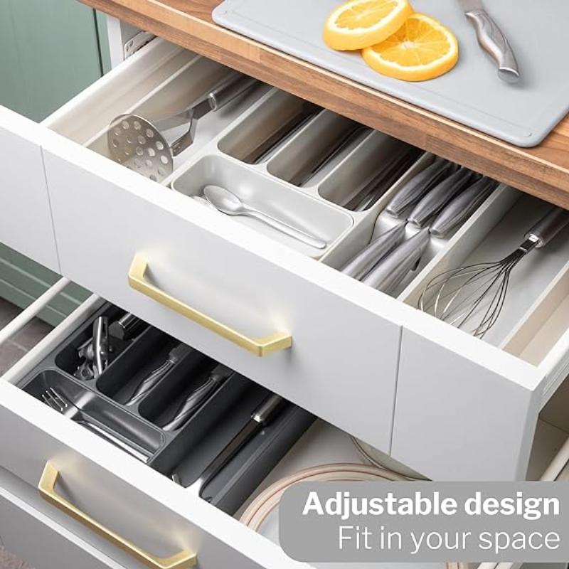Light Grey Expandable Cutlery Drawer Organiser Divider, by Nuovva