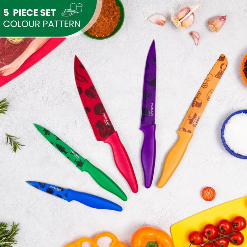 Granite Non-Stick Kitchen Knife Set 5pcs - Multiple Colours, by Nuovva