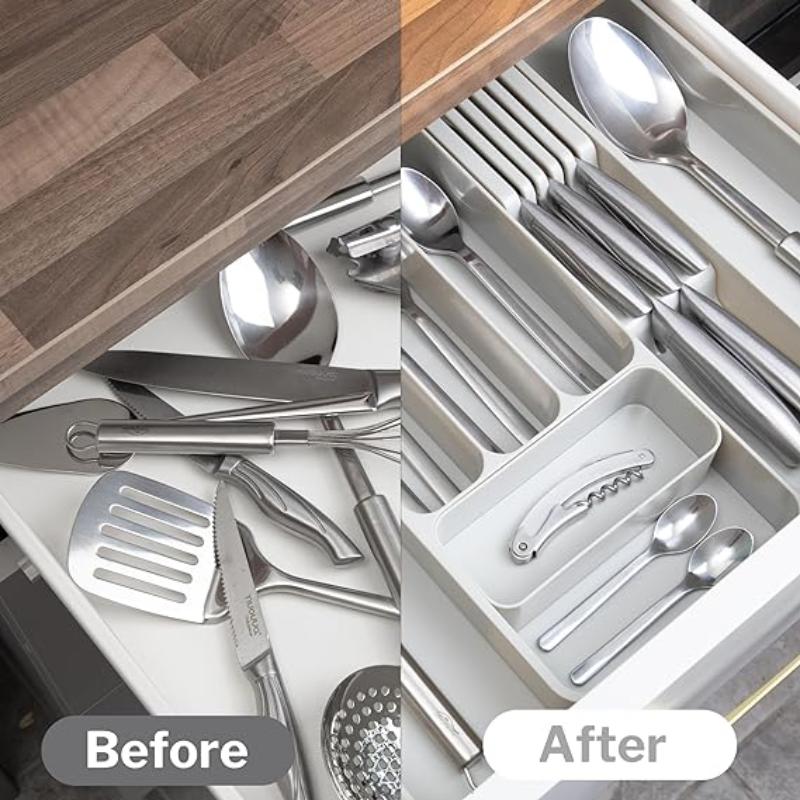 Light Grey Expandable Cutlery Drawer Organiser Divider, by Nuovva