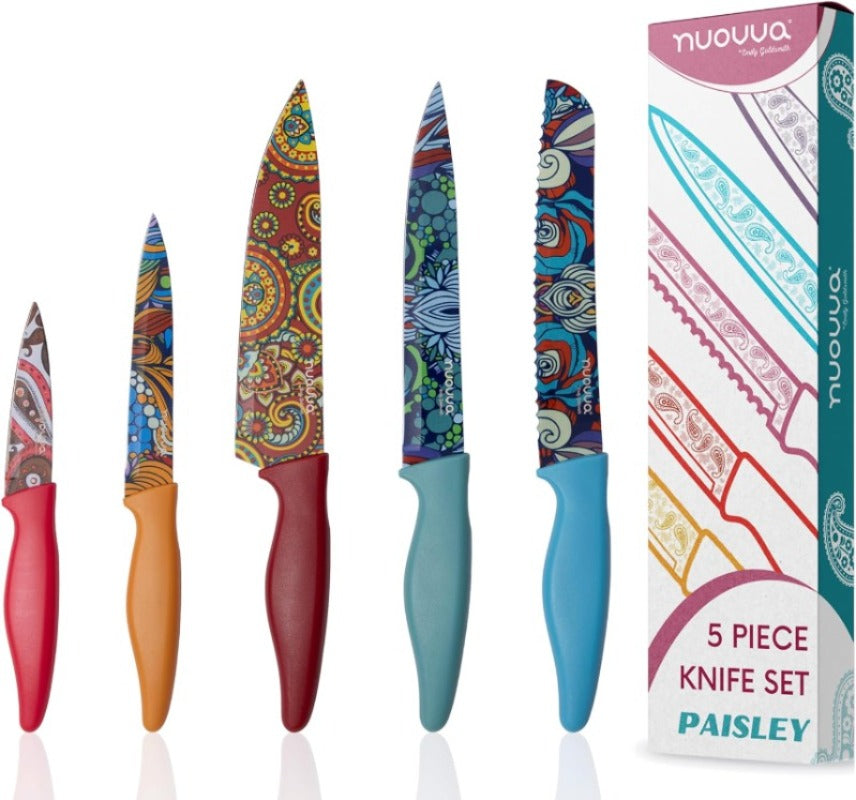 Paisley Pattern Granite Non-Stick Kitchen Knife Set 5pcs, by Nuovva