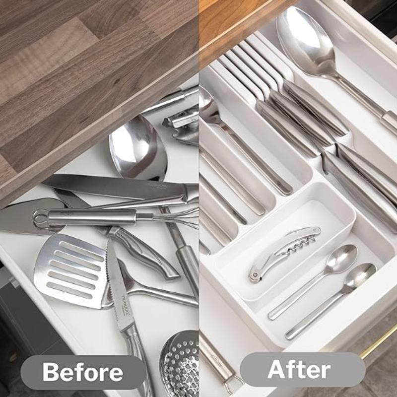 White Expandable Cutlery Drawer Organiser Divider, by Nuovva