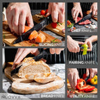 Black Marble-Effect Granite Non-Stick Kitchen Knife Set 5pcs, by Nuovva