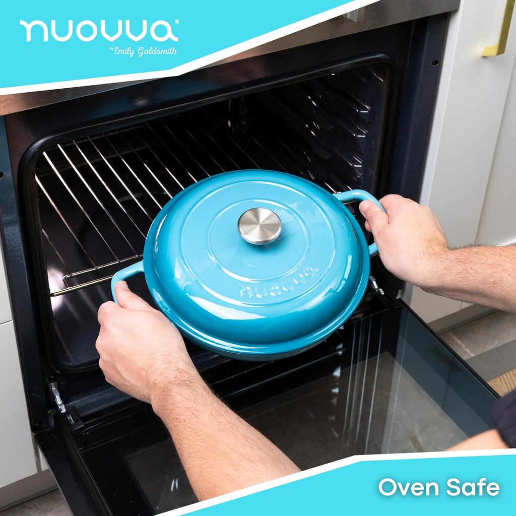 Shallow Cast Iron Dutch Oven Casserole Pot - 2.2L - 26cm, (Multiple Colours) by Nuovva