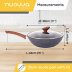 Induction Non-Stick Wok Pan – Deep Stir Fry Pan With Lid - 28cm, by Nuovva