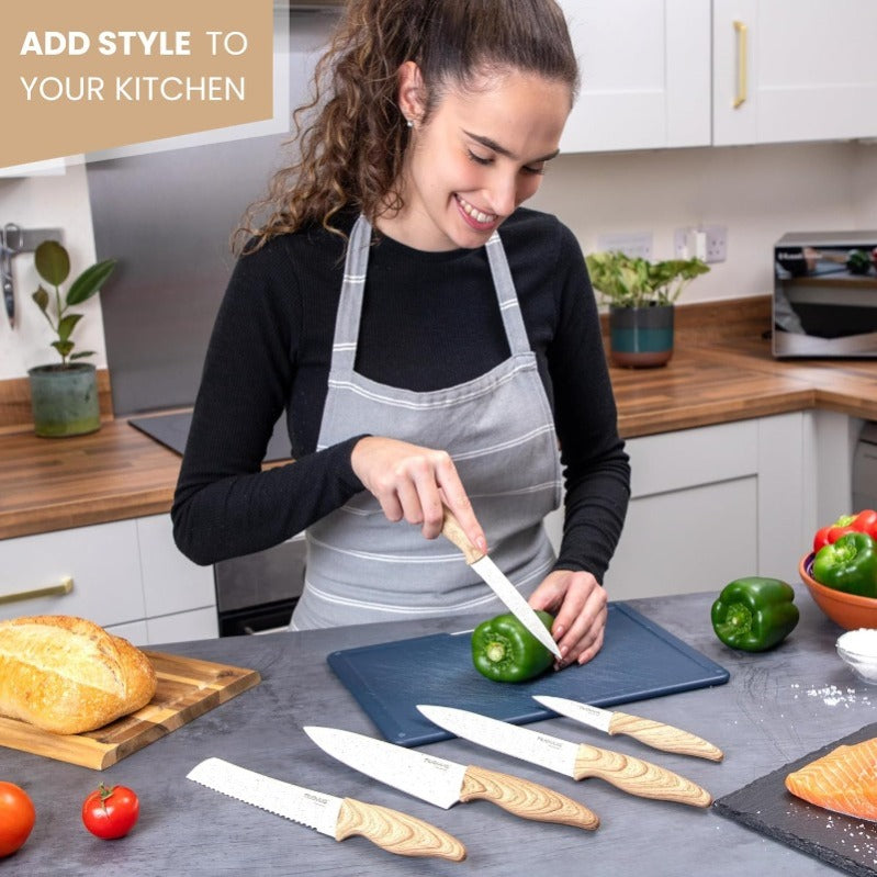 Cream Granite Non-Stick Kitchen Knife Set 5pcs, by Nuovva