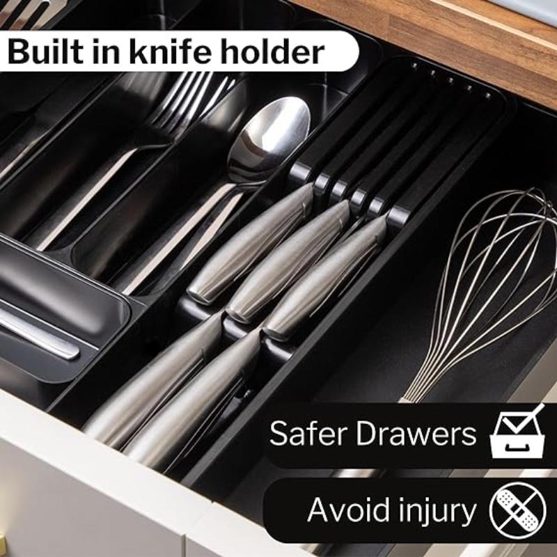 Black Expandable Cutlery Drawer Organiser  Divider, by Nuovva