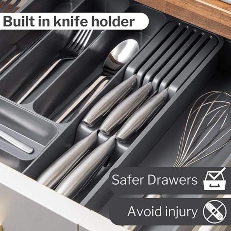 Shaded Grey Expandable Cutlery Drawer Organiser  Divider, by Nuovva