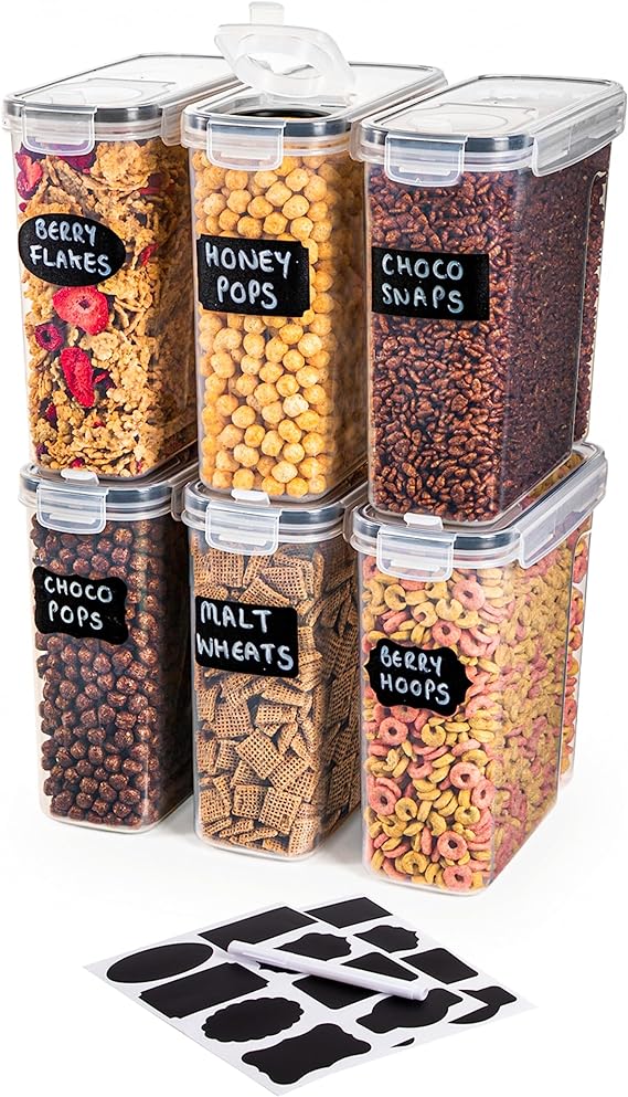 Airtight BPA-Free Cereal Food Storage Containers – 2.5L (Sets of 2,3,4,6 & 8) by Nuovva
