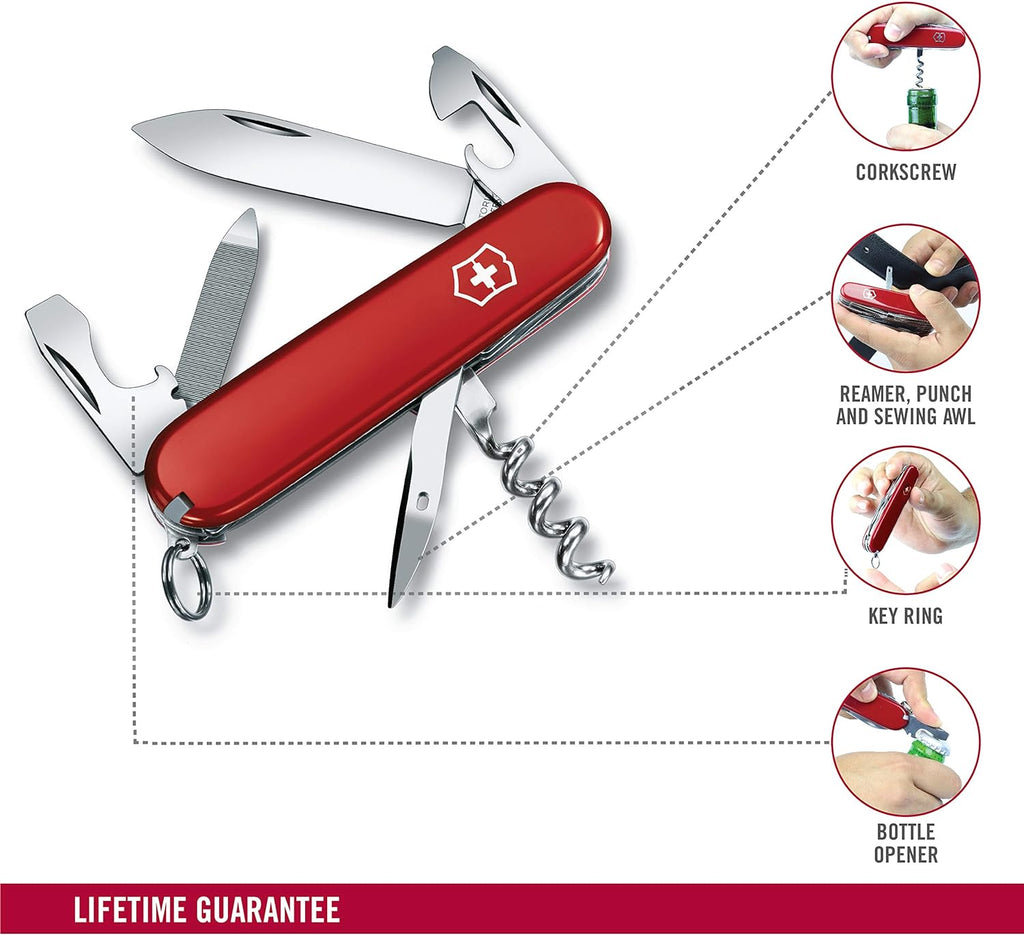 Victorinox Sportsman Swiss Army Pocket Knife | Medium | 13 Functions | Red