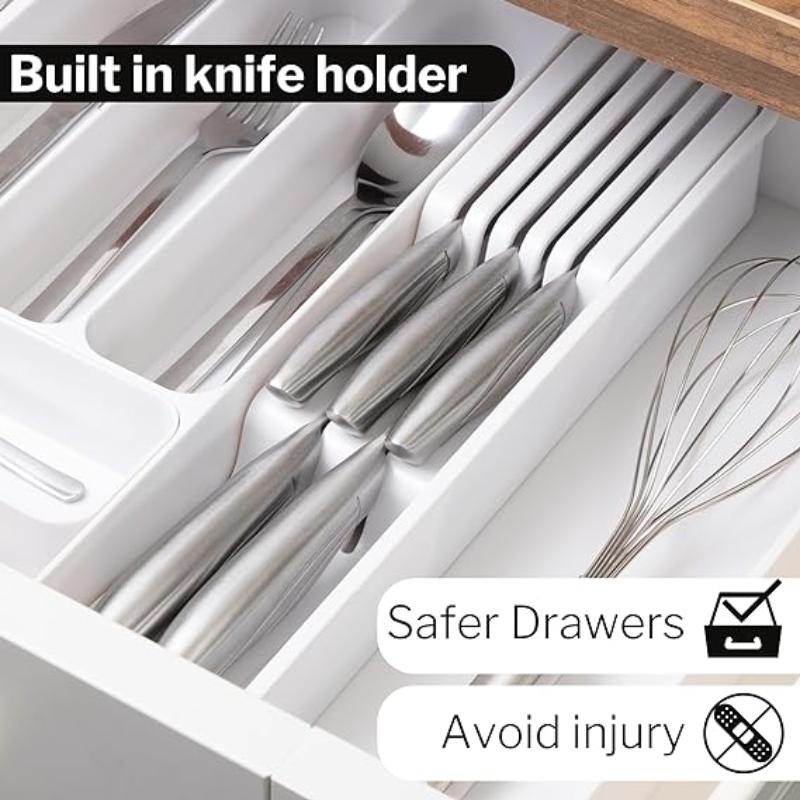White Expandable Cutlery Drawer Organiser Divider, by Nuovva